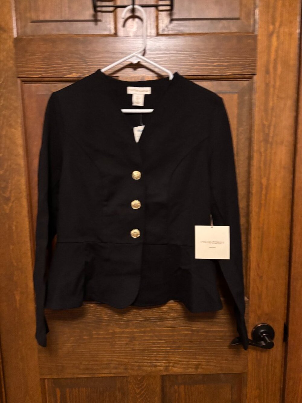NWT Cynthia Rowley Black Peplum Blazer Gold Buttons Women’s